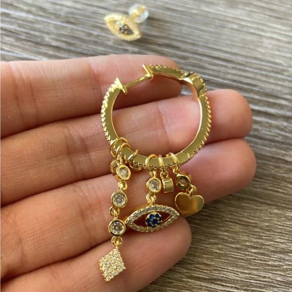 Bohemian evil eye hoop and stud earrings A150 - Picture 5 of 5